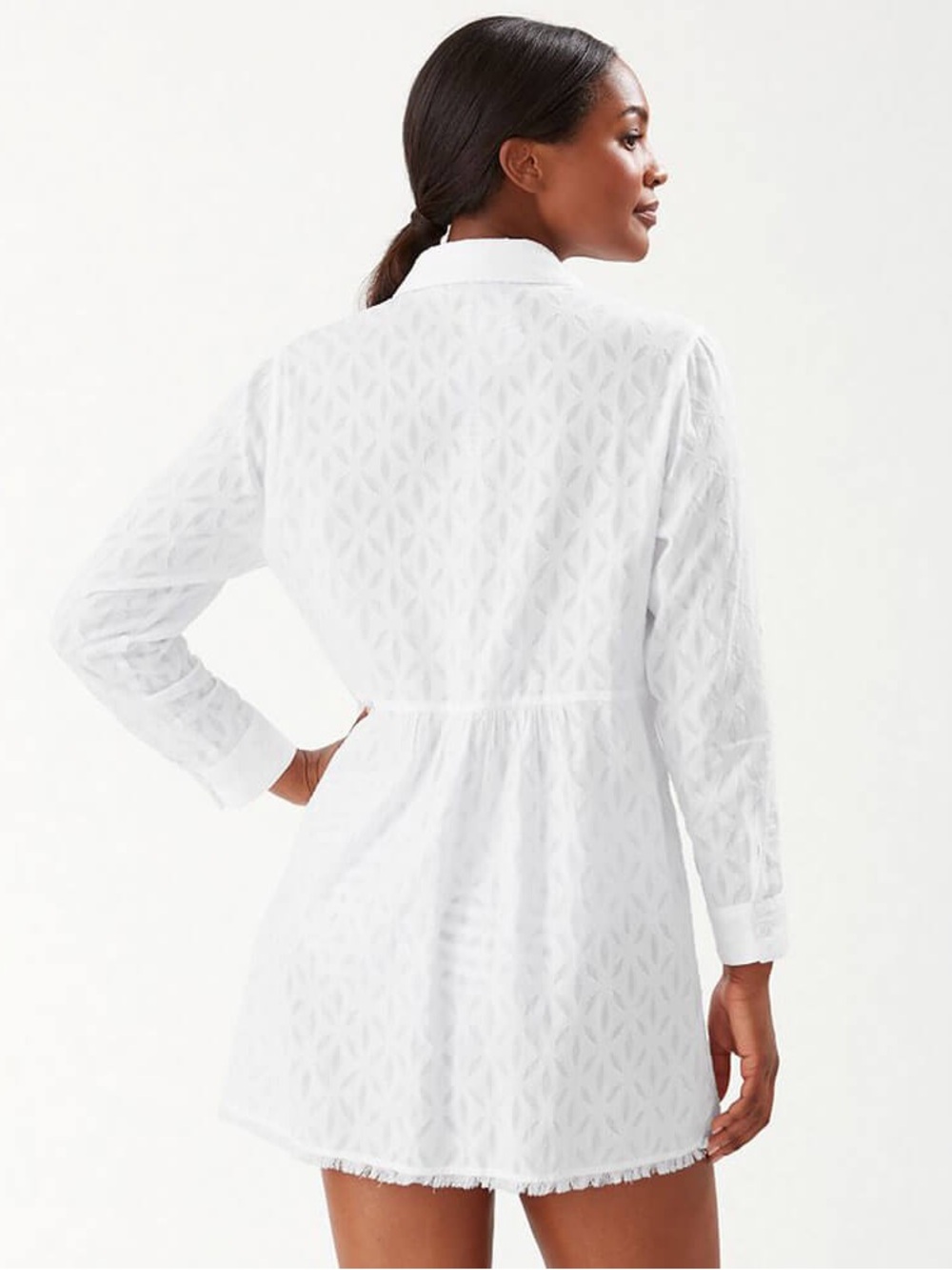 TOMMY BAHAMA Clip Jacquard Boyfriend Shirt Dress Cover Up L 22” p2p White $99 - Picture 6 of 9